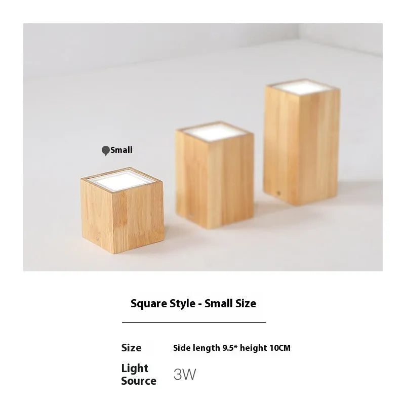 Solid wood surface mounted downlight in wood colour with round or square design options for corridor lighting