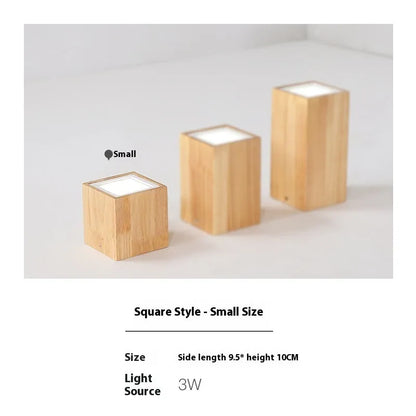 Solid wood surface mounted downlight in wood colour with round or square design options for corridor lighting
