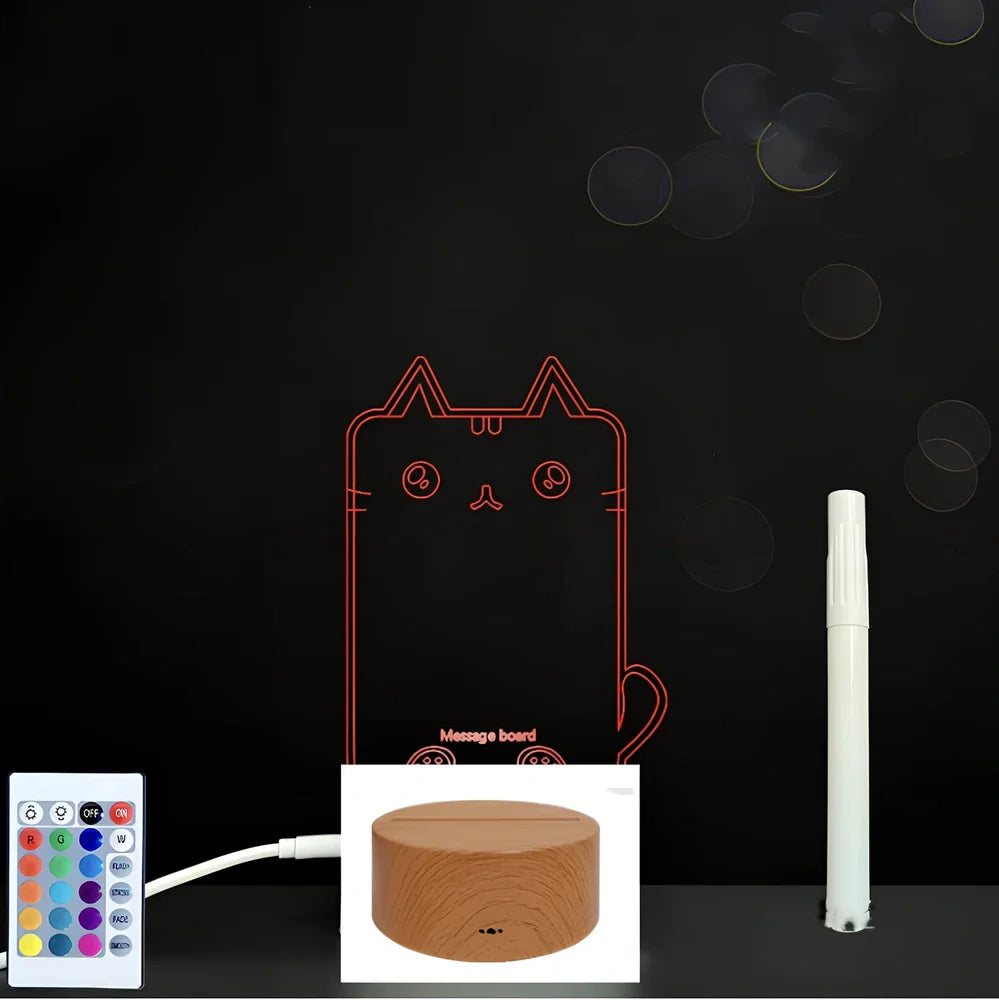 3D acrylic LED message board with touch controls showing illuminated writing on 3.5mm thick surface