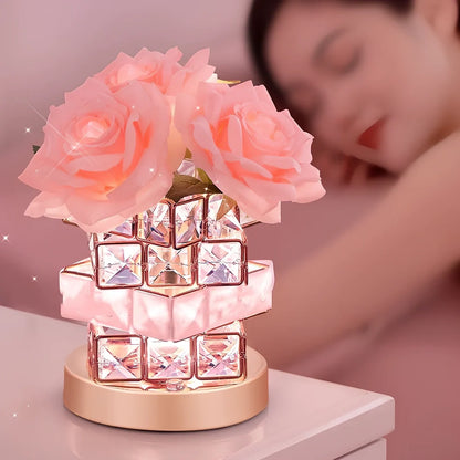 Rubik's Cube crystal lamp showing 8cm cube design with colour changing LED illumination