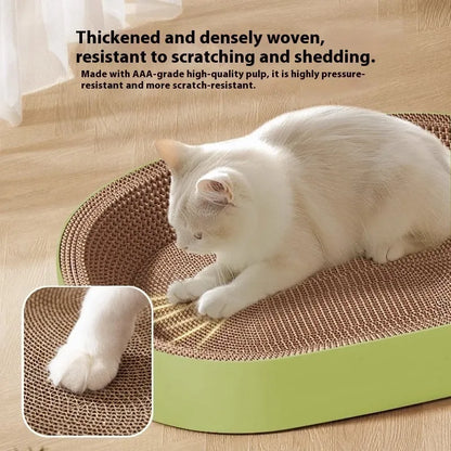 Green oval corrugated paper cat scratch board nest measuring 55cm diameter