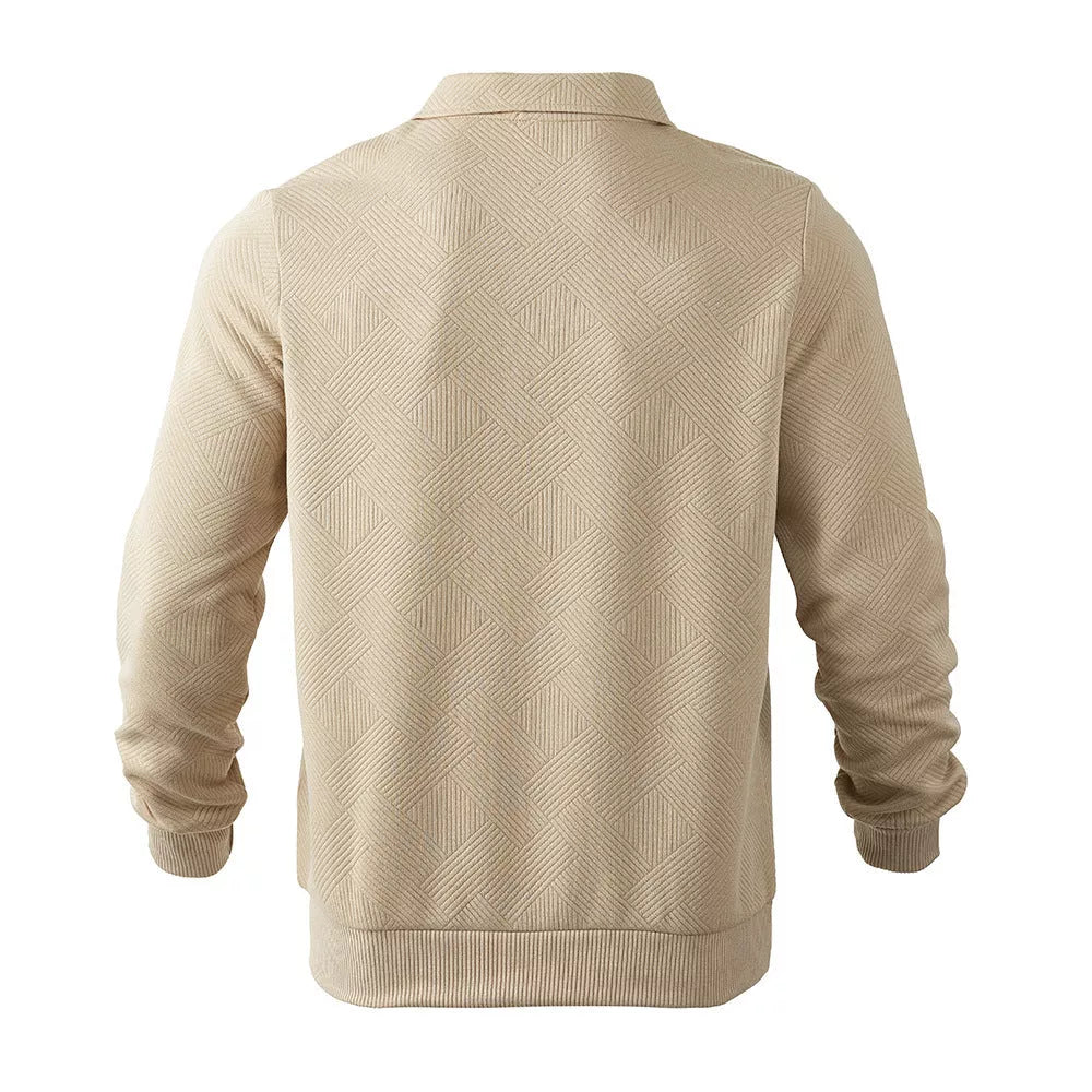 Men's Jacquard Half-Zip Sweatshirt in solid colors with unique lapel design