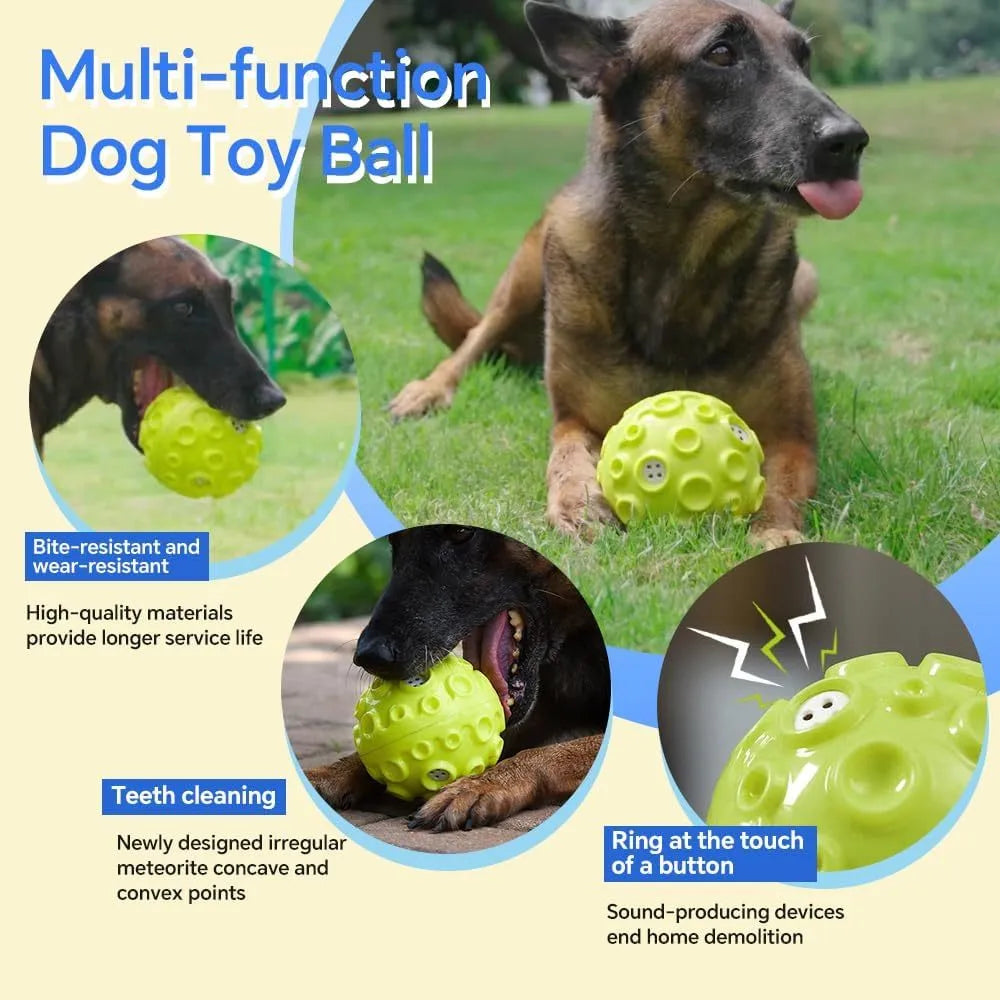Colourful dog toy ball with meteorite-shaped bumps for aggressive chewers and anxiety relief