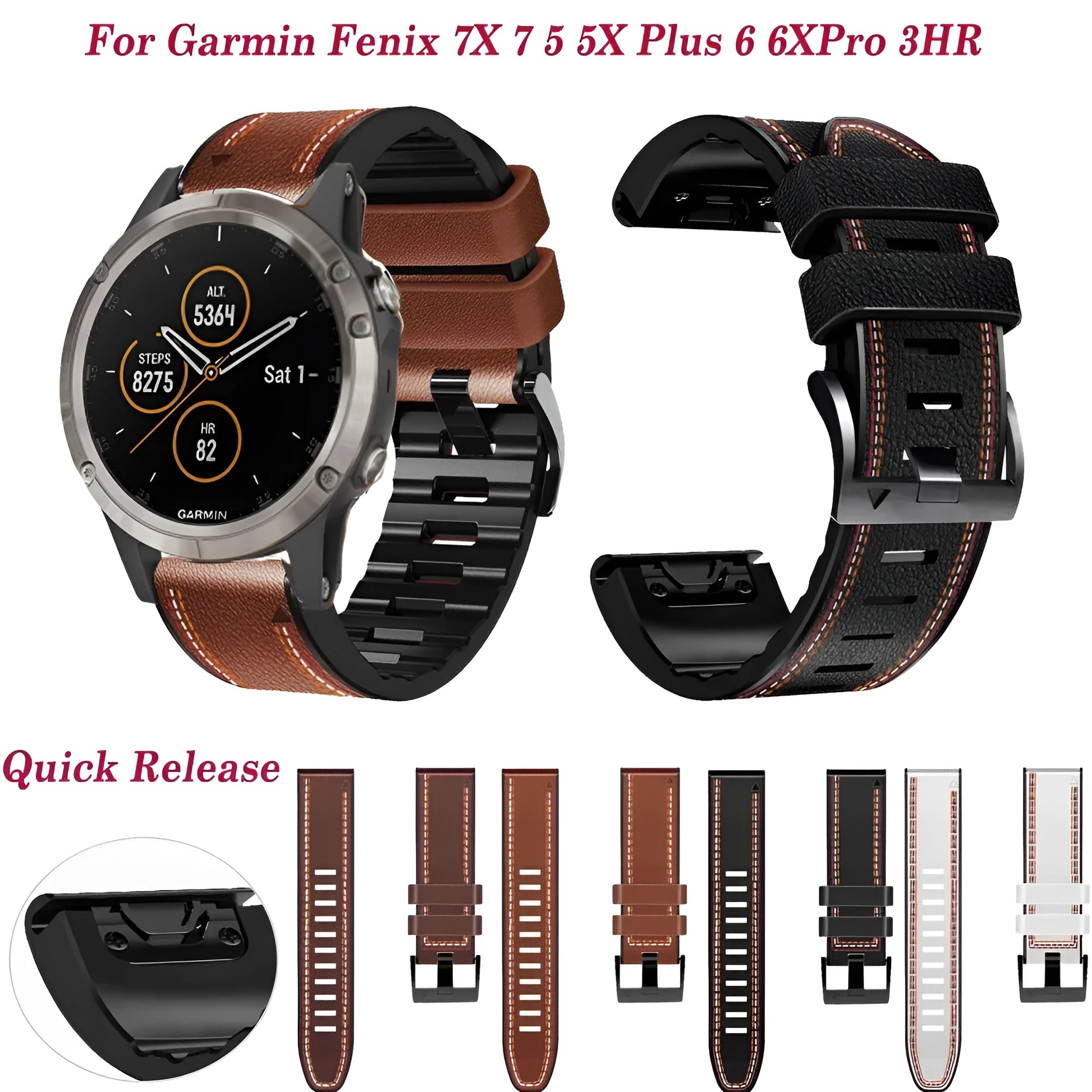 Garmin Fenix smartwatch with quick release silicone leather band in black