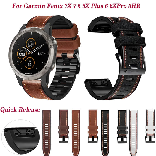 Garmin Fenix smartwatch with quick release silicone leather band in black