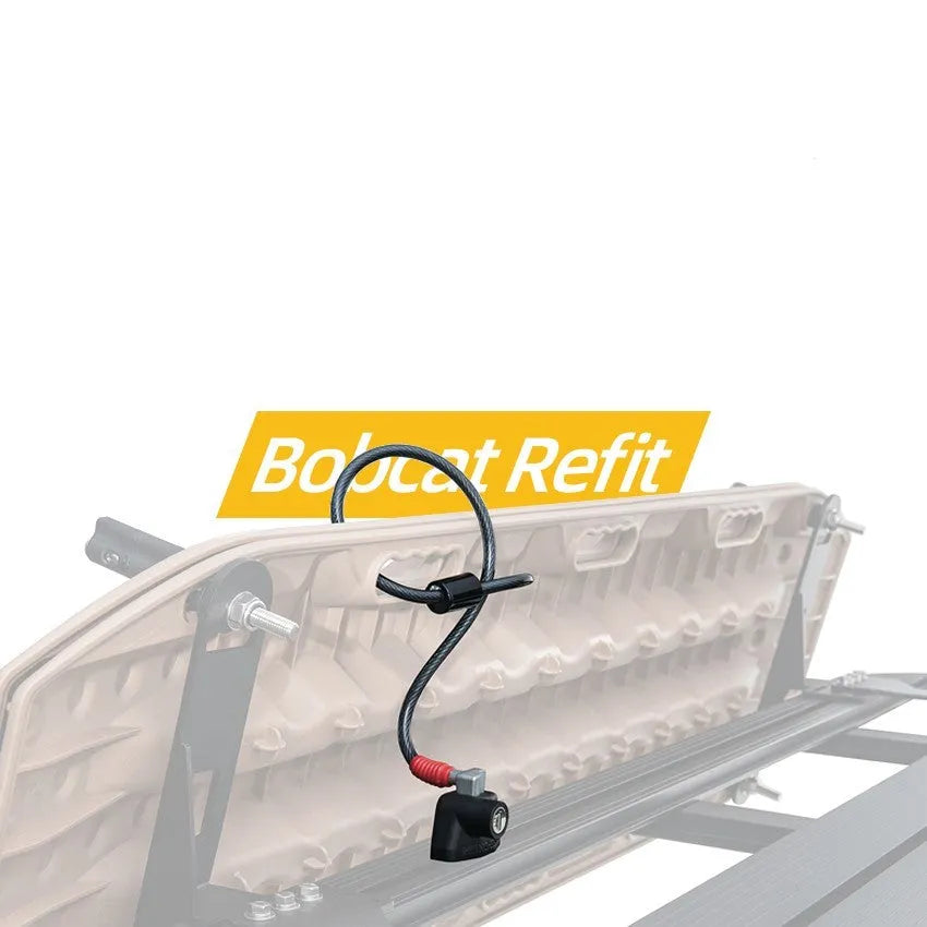 Plastic-sheathed steel cable lock for securing a kayak to a vehicle roof rack.