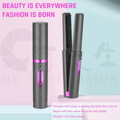 USB charge mini wireless travel hair straightener with ceramic plates in green, grey, or pink colours