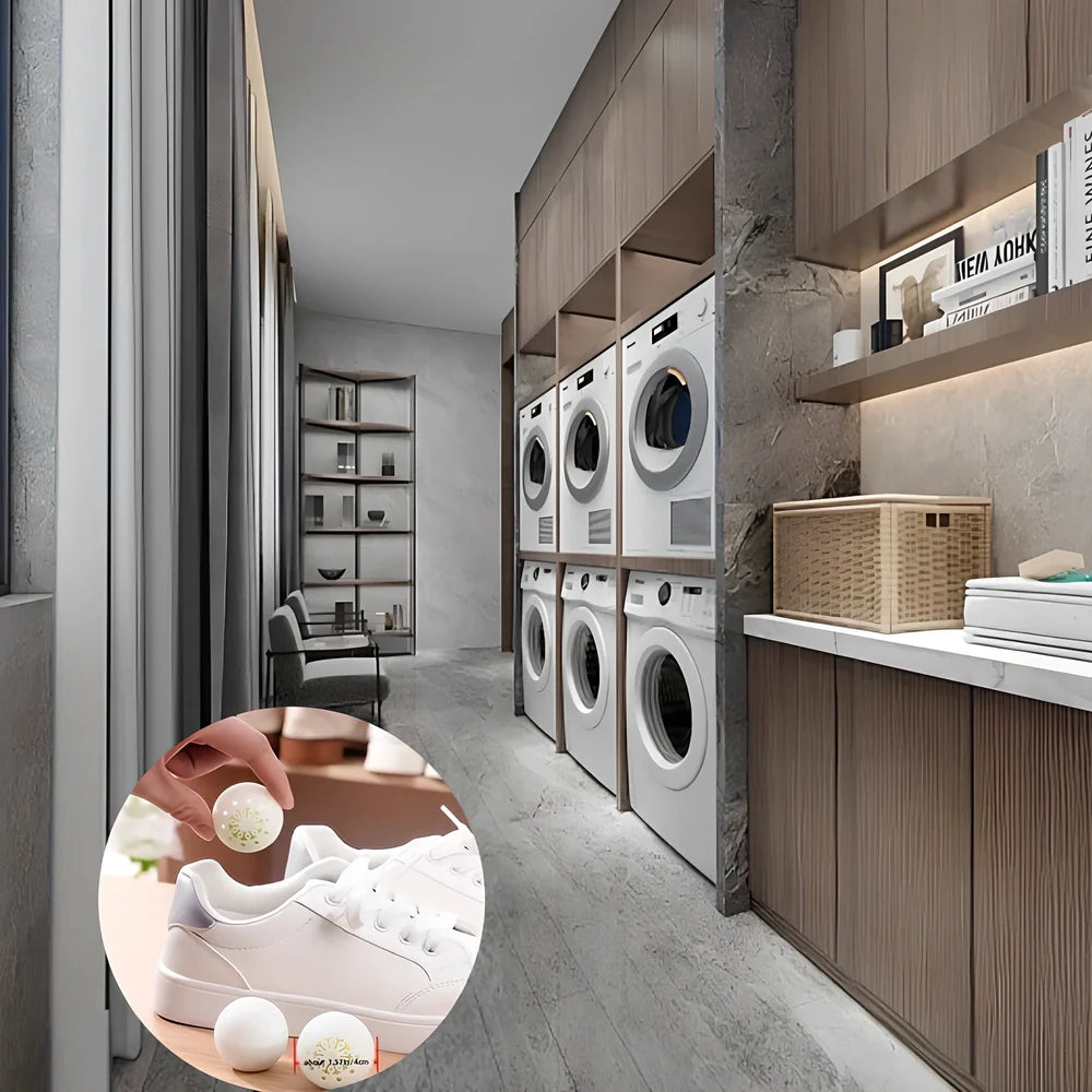 White shoe deodorant balls with green tea scent for 30-day odour elimination in footwear