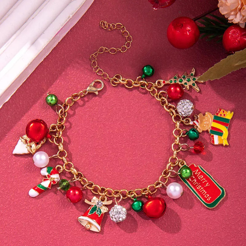 Festive Christmas Metal Chain Bracelet with Santa Claus and snowflake designs