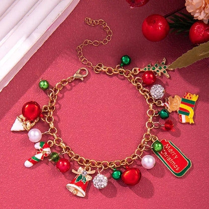 Festive Christmas Metal Chain Bracelet with Santa Claus and snowflake designs