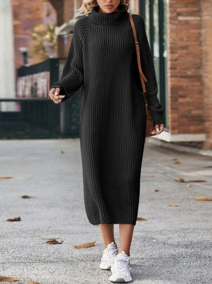 Cozy winter turtleneck knit dress for women in various colors