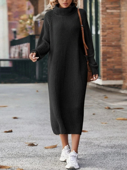 Cozy winter turtleneck knit dress for women in various colors