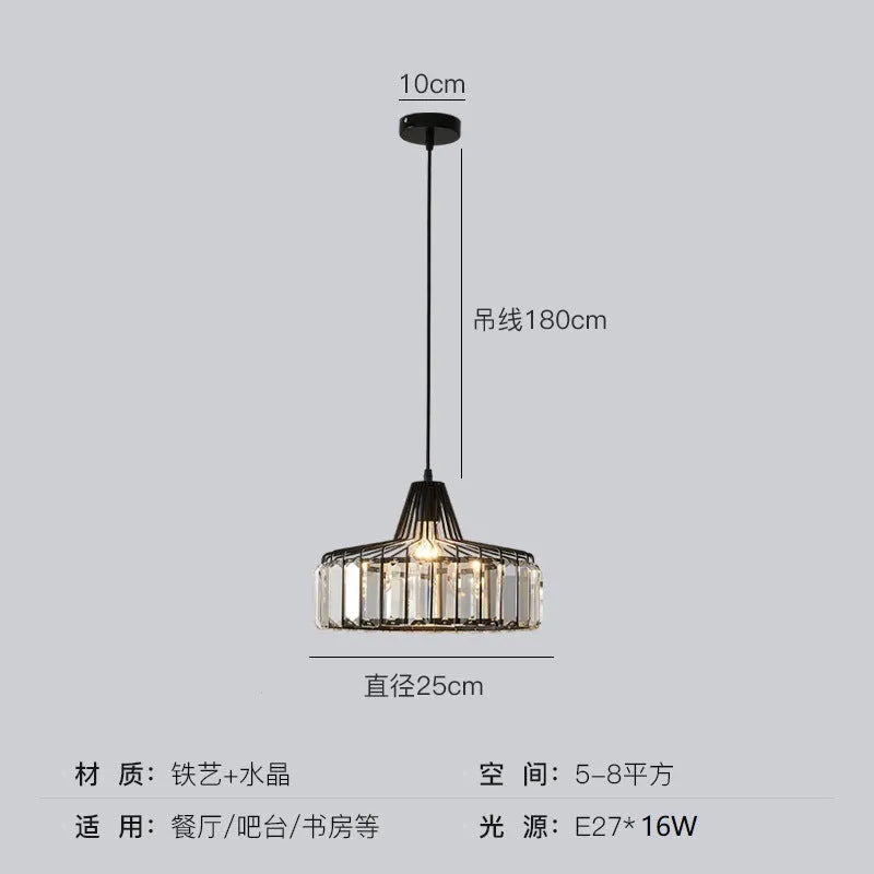 Black and gold iron crystal chandelier LED ceiling lamp with full spectrum light on a white background.