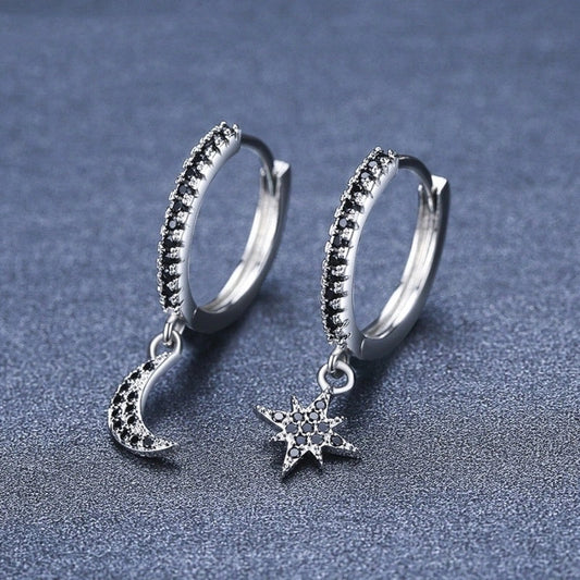Black star and moon earrings made from copper, perfect for women's fashion