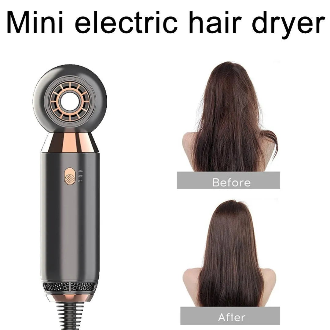 Compact white hair dryer with concentrator attachment showing 800W power rating and two speed settings