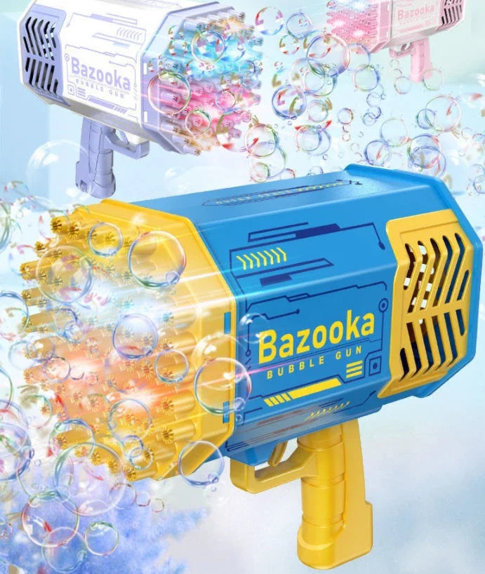 Powerful 69-hole bubble blasting rocket launcher with colorful LED lights for endless bubble-popping fun