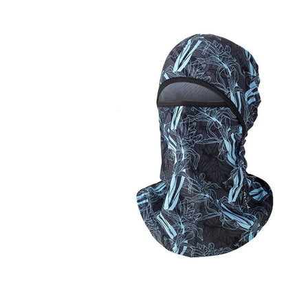 Motorcycle head cover with gloves in patterned grey street style for autumn winter travel