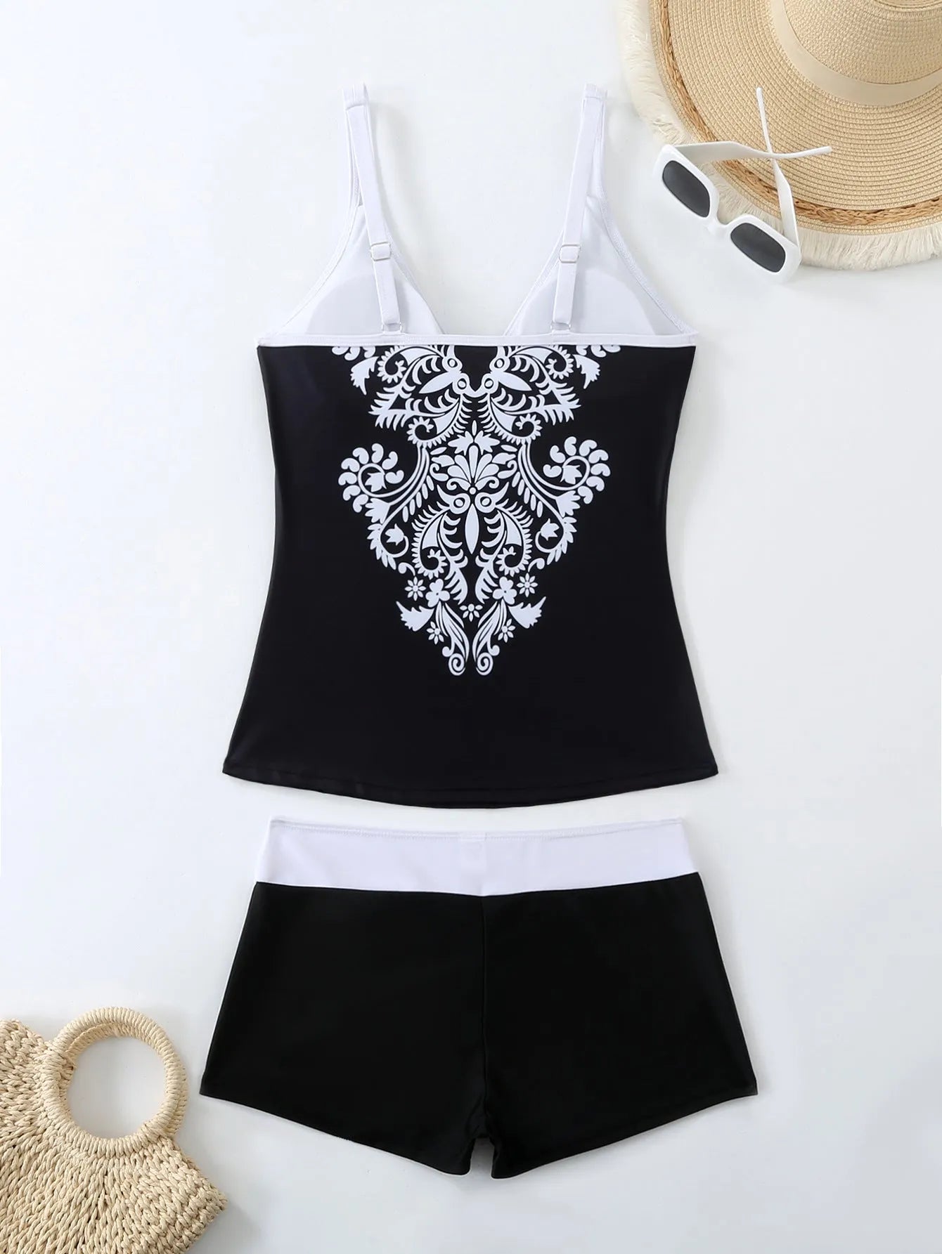 Plus size women's swimsuit in Black or Rose Red with cotton blend lining, sizes S to 5XL