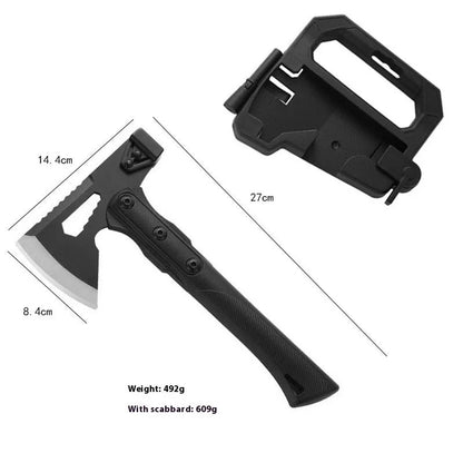 Stainless steel camping survival axe with ABS handle measuring 40cm by 15cm