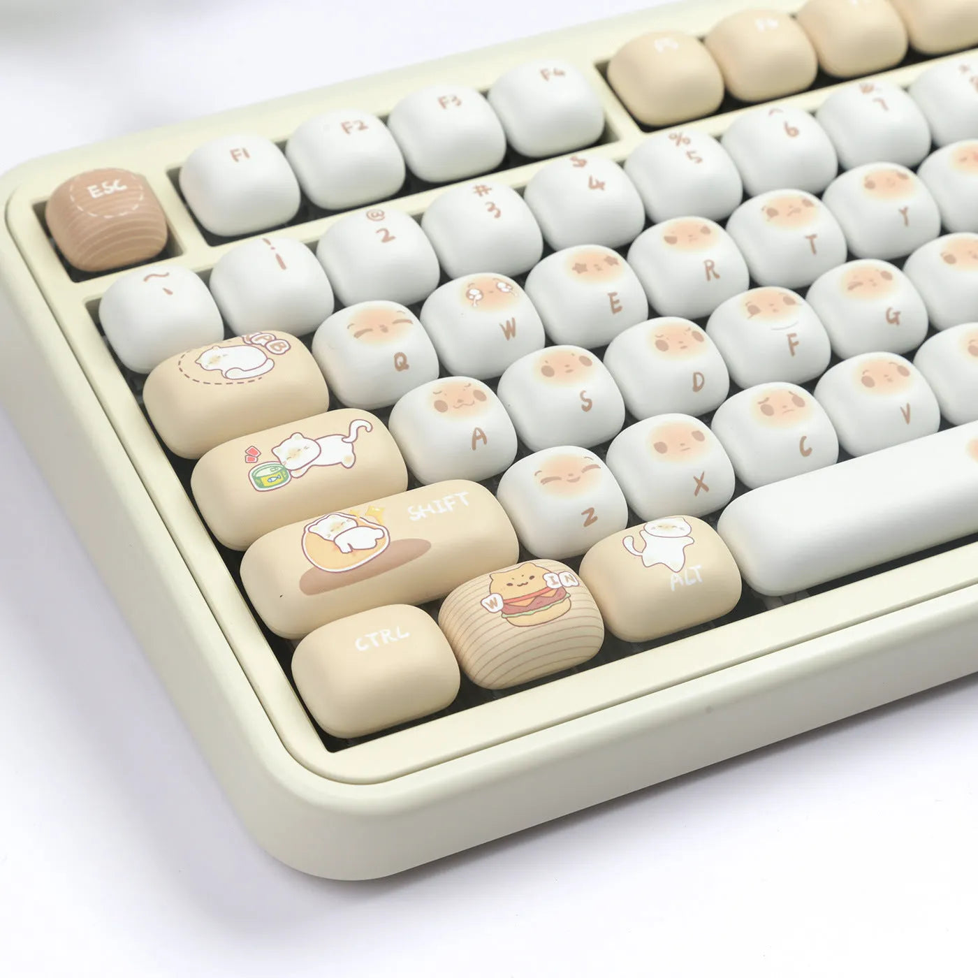 Steamed bread cat keycap bag full 7u set with sculpted designs on PBT keycaps