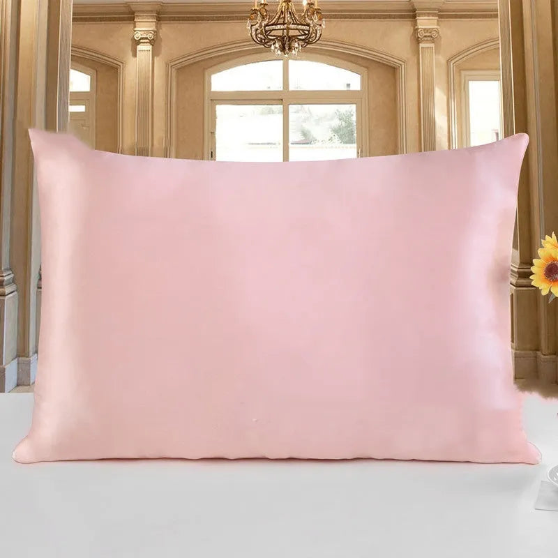 19 M double-sided silk pillowcase in apricot colour showing smooth texture and dimensions