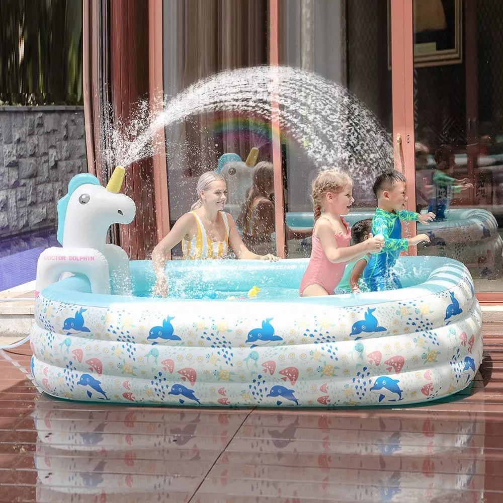 Brightly colored children's inflatable pool with smooth edges for safe water play