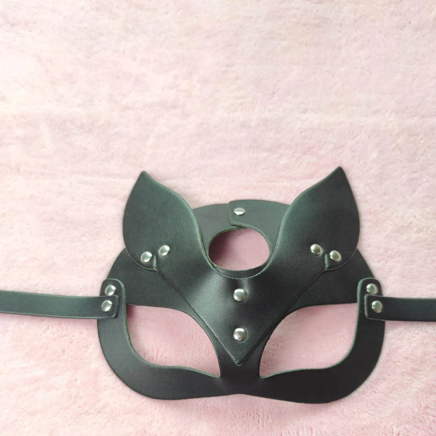 Black leather BDSM harness set showing adjustable 1.5cm width and four-piece coordinated design