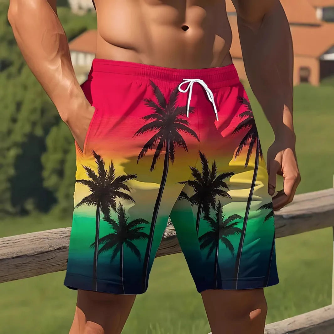 Men's micro-elastic quick-drying swimming trunks in polyester fabric showing colour and fit details