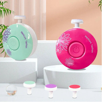 Baby Electric Nail Grinder in red and green with multiple grinding heads