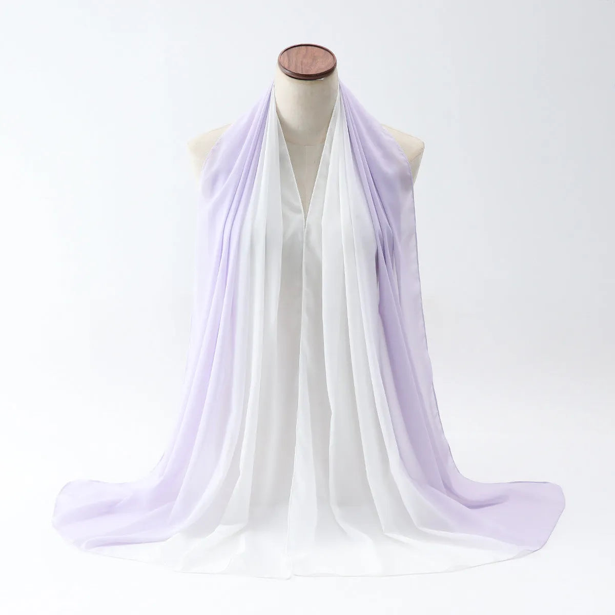 Women's chiffon bubble towel scarf in ethnic pattern showing draped length of 175 cm
