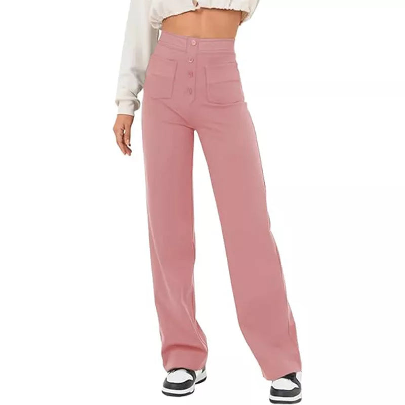 Women's high waist trousers in casual loose fit with pockets, available in multiple colors