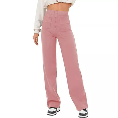 Women's high waist trousers in casual loose fit with pockets, available in multiple colors