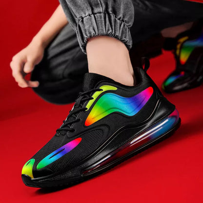 Men's lightweight mesh running shoes with composite sole in black, black grey, and grey