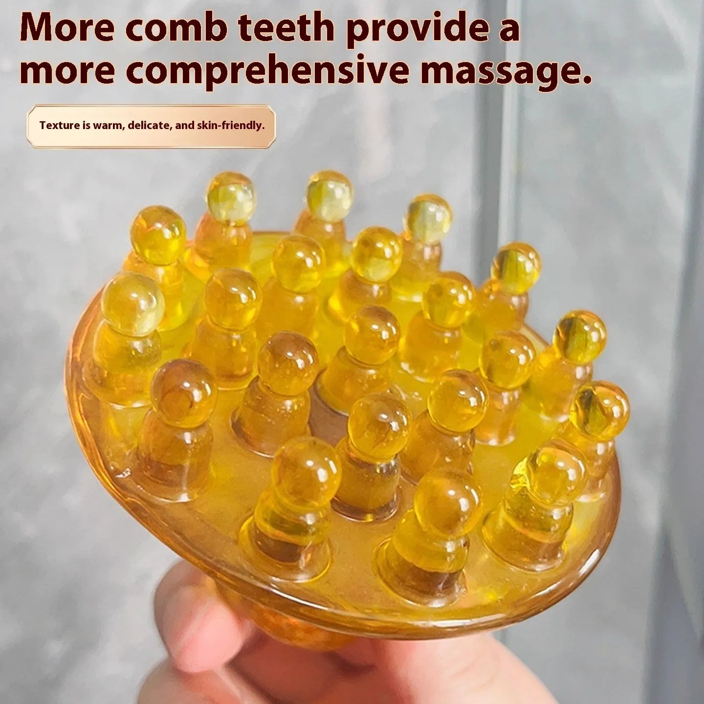 Disc-shaped massage comb with 21 teeth for head and scalp massage in coffee brown colour