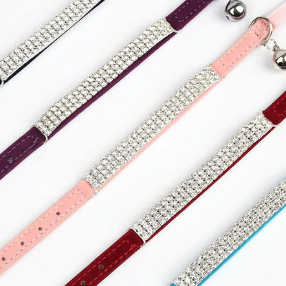 Red velvet cat collar with rhinestone detailing showing 1cm width and adjustable buckle for 20-30cm length fitting
