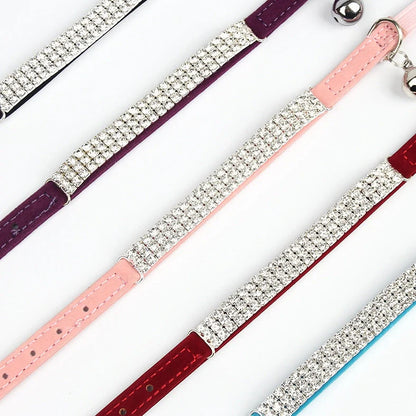 Adjustable velvet cat collar with rhinestones in five colour options showing 20-30cm length