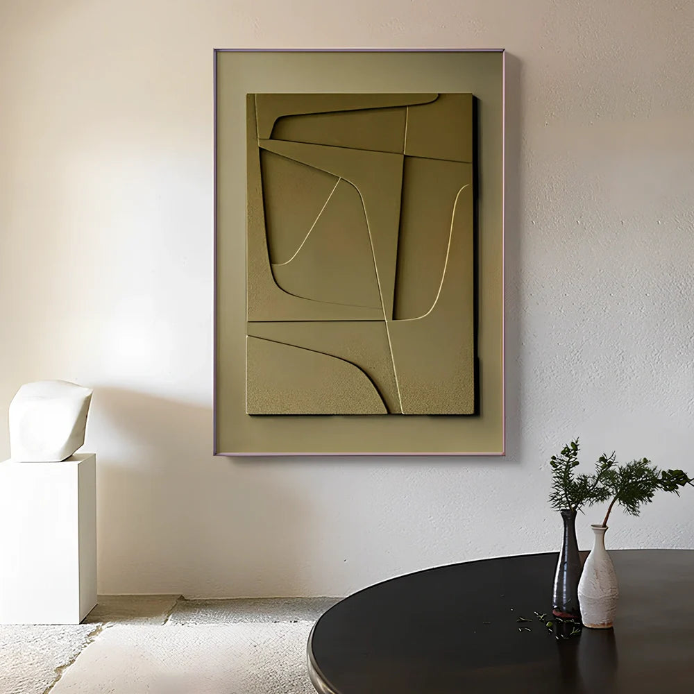Geometric abstract canvas painting on knotless pine wood frame in modern style with spray-painted patterns