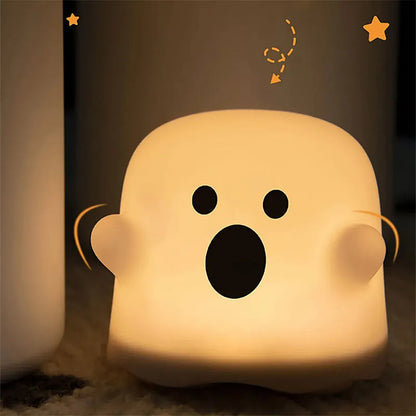 White silicone LED night light with touch sensor base showing 110mm height measurement