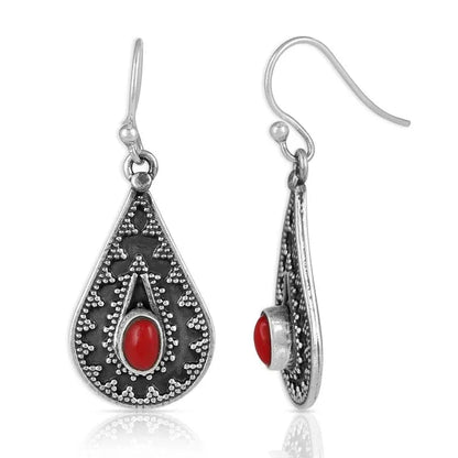 Silver drop earrings with red pine gemstone decorations in European and American national style