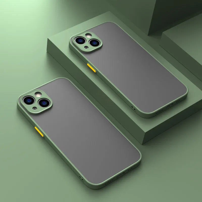 Fine hole skin-sensing iPhone case with frosted hard back and full lens anti-fall protection in dark night green colour