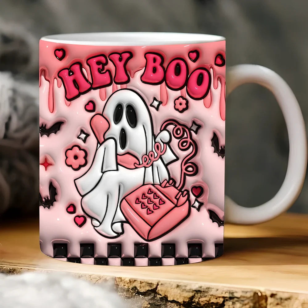 Halloween pumpkin design ceramic coffee mug with 350ml capacity and porcelain construction
