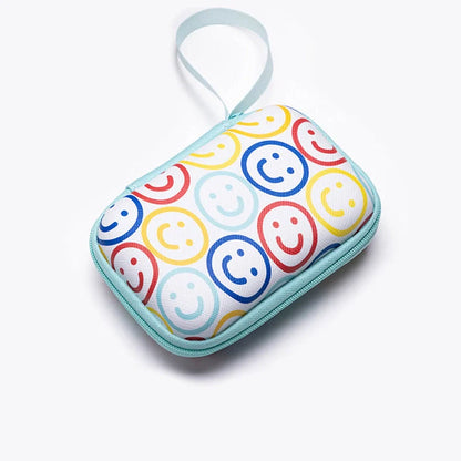 Square hard shell EVA cable storage bag with zipper, 11x8x4cm dimensions, showing Bunny Plaid design variant