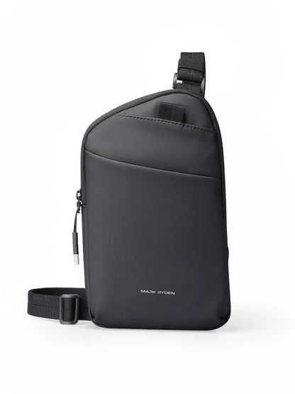 Men's elegant black Oxford cloth crossbody bag with sewing thread detailing