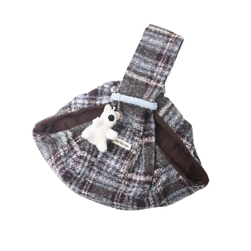 Yellow plaid soft polyester pet crossbody backpack for small dogs and cats