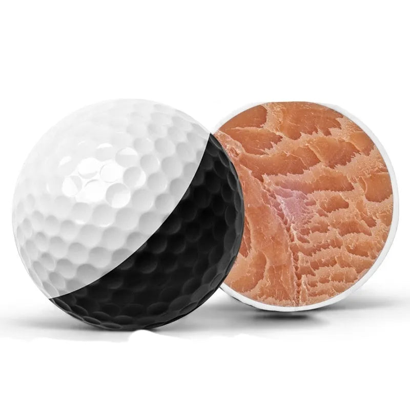Two-tone black and white golf practice ball, 42mm, titanium sarin housing, soft rubber core, 3 per box