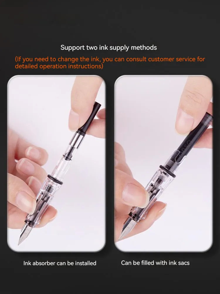 Automatic suction pen set with plastic construction and choice of pen heads for student and office writing