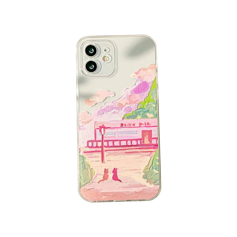Soft silicone iPhone case with two-cat cartoon design on a mobile phone