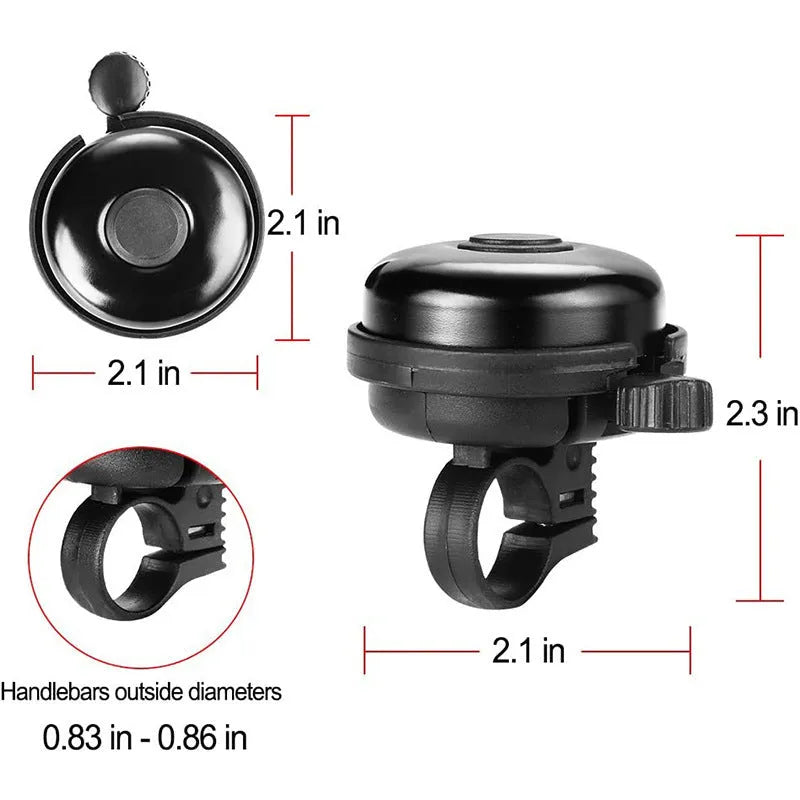 Black bicycle flat bell with 58mm diameter for handlebar mounting