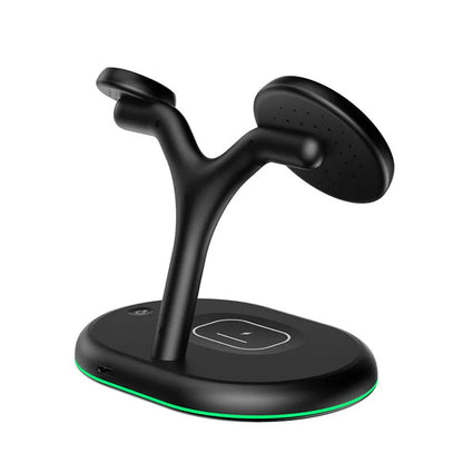 Black magnetic three-in-one wireless charging stand for iPhone Apple Watch and AirPods