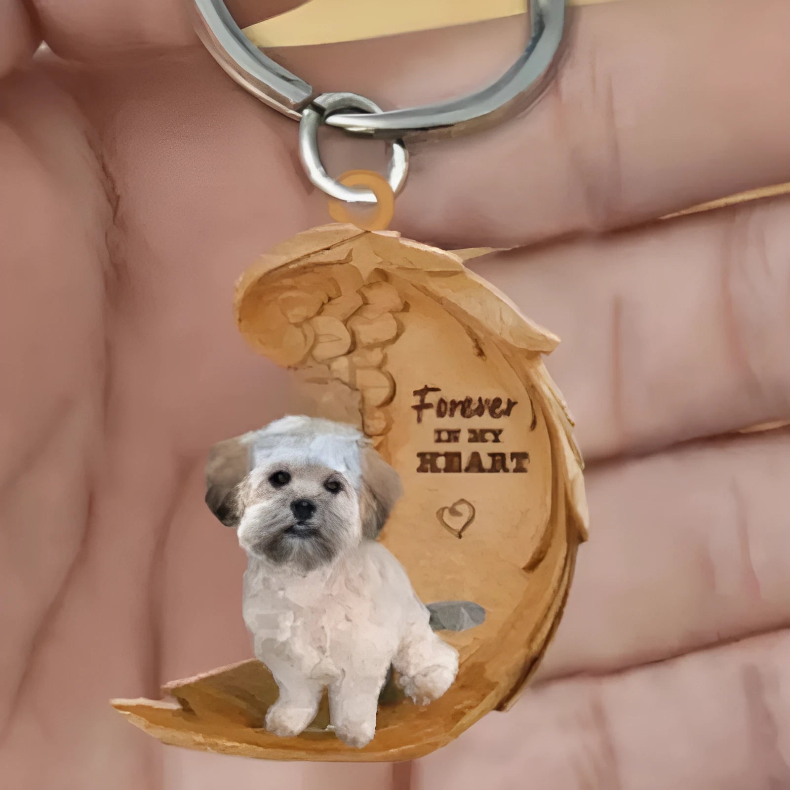 Square clear acrylic dog hanging decoration for car interior, 9cm by 9cm.